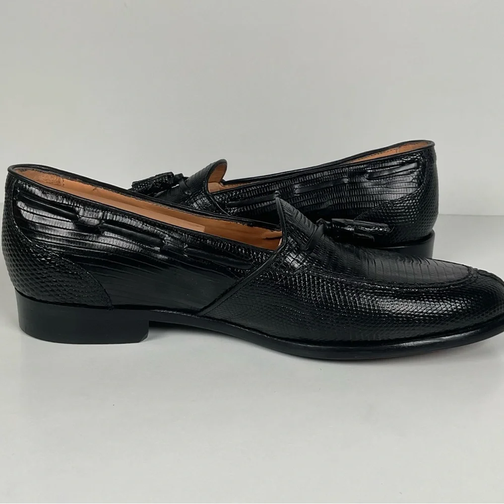 Zelli Italia | Teju Lizard Tassel Loafers | Black | Men’s 9 M